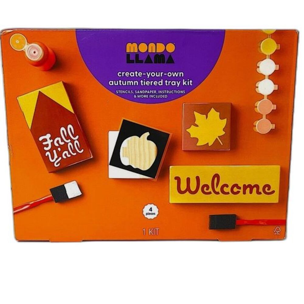 Mondo Llama Kids & Adults Create Your Own Autumn Tiered Tray Fall Craft Kit New!